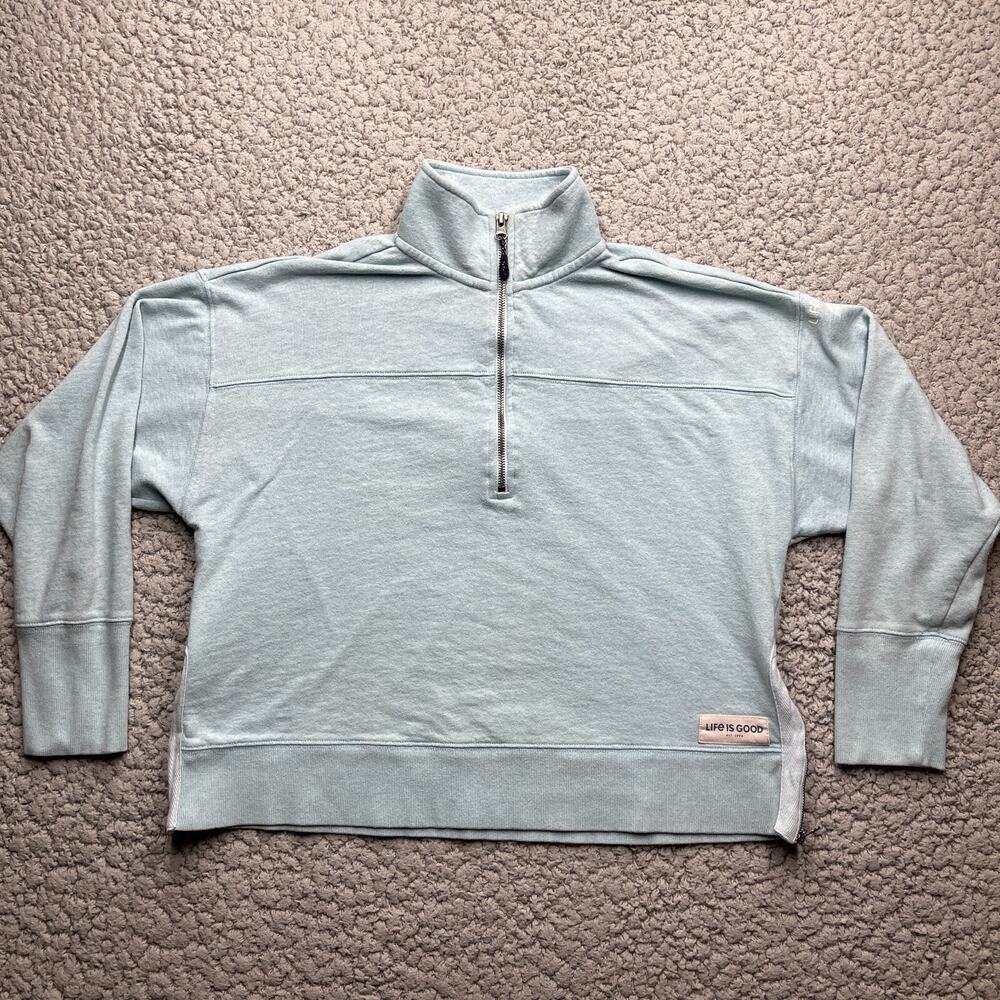 Life Is Good 1/4 Zip Pullover Womens Medium Sea Foam Blue Long Sleeve